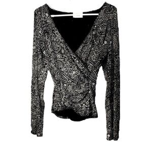 90’s Black and Silver Paisley Sparkly Wrap Top